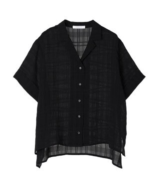 Green Parks シアーチェック開襟ブラウス Black