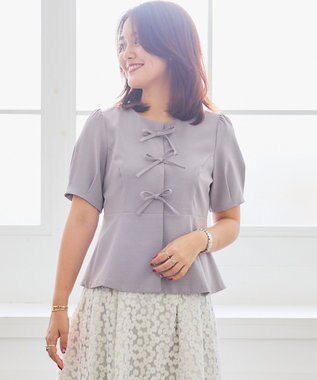 Feroux リボンブラウス ジャケット ライトグレー系