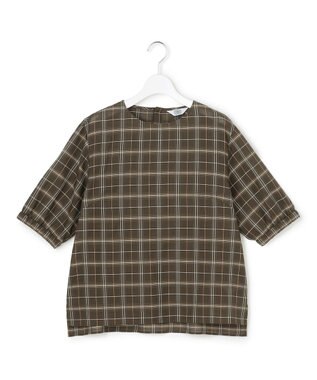 J.PRESS LADIES 【一枚で着映え】キュプラチェック  5分袖 ブラウス ブラウン系