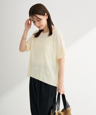 Green Parks シアーリブ切替楊柳プルオーバー Ecru