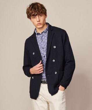 JOSEPH ABBOUD 【イタリア糸使用】コットンスラブ ニット ジャケット ネイビー系