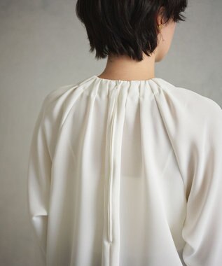 #Newans 【洗濯機可能】タックネックブラウス ホワイト