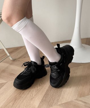 WEGO リボンデザイン厚底スニーカー ブラック