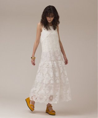 GRACE CONTINENTAL ロゴ刺繍レースワンピース ホワイト