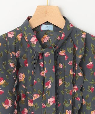 組曲 S カッティングローズプリント フリルブラウス ピンク系5