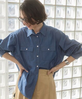 WEGO 【ANGIE VINTAGE】シアーデニムレギュラーカラーシャツ ネイビー