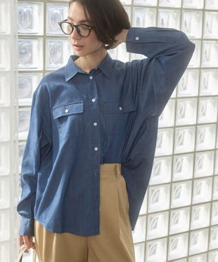 WEGO 【ANGIE VINTAGE】シアーデニムレギュラーカラーシャツ ネイビー