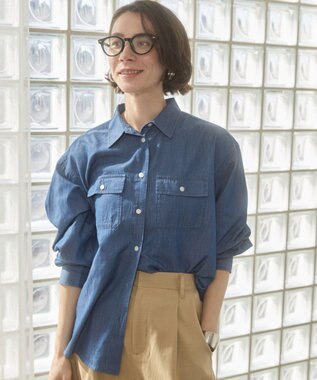 WEGO 【ANGIE VINTAGE】シアーデニムレギュラーカラーシャツ ネイビー