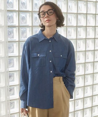 WEGO 【ANGIE VINTAGE】シアーデニムレギュラーカラーシャツ ネイビー