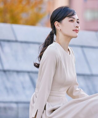 Tiaclasse L 【洗える】アシンメトリータックフレアワンピース ベージュ