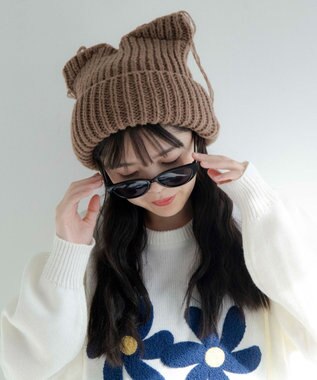 WEGO ローゲージネコミミニットキャップ ブラウン