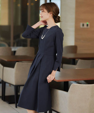 Tiaclasse L 【洗える】アシンメトリータックフレアワンピース ネイビー