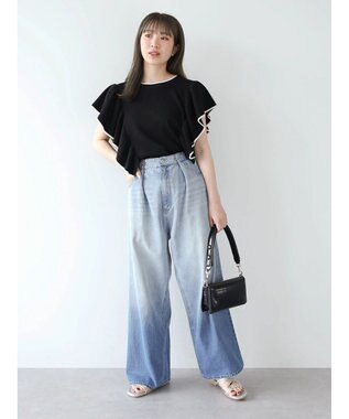 Green Parks 配色フリルニットプルオーバー Black