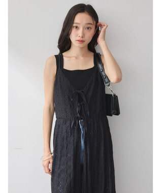 earth music&ecology フラワーレースキャミワンピース Black