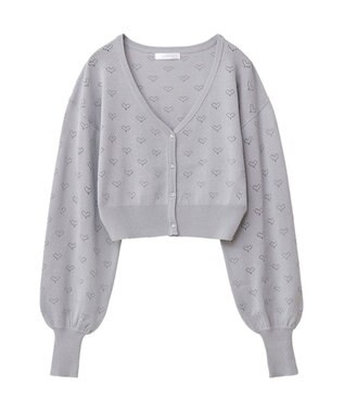 Green Parks ・ｓｗｉｎｇ　ｂｙ　ハート柄スカシニットカーディガン Gray