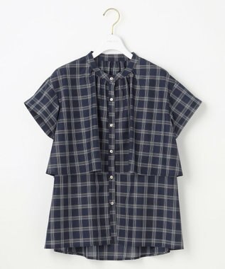 ANY SIS 【洗える】バンドカラーレイヤード ブラウス ネイビーチェック