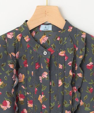 組曲 S カッティングローズプリント フリルブラウス ピンク系5