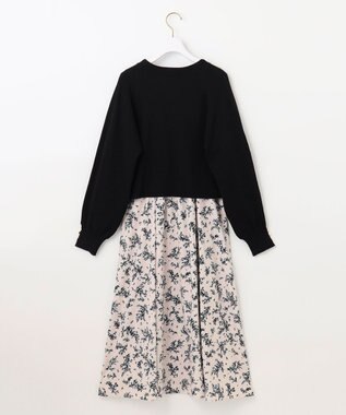 ANY SIS 【美人百花10月号掲載】ドルマンニット×プリントワンピース セット アイボリー系×ブラックニット