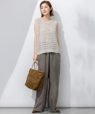 23区 【洗える】テープミックススカシ ノースリーブ ニット ベージュ系