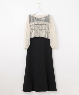 ANY SIS 【Lily Calin】チュールフリルトップス×ドレスセット ブラック×アイボリー