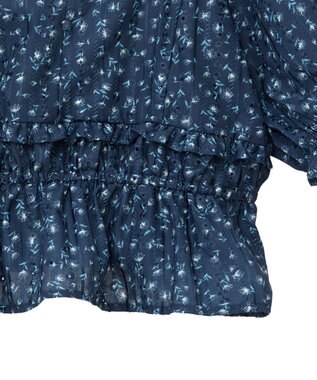 earth music&ecology フラワー刺繍フリルヘムブラウス Navy