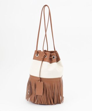 23区 MARCO MASI レザーキャンバスコンビ 巾着 バッグ ダークブラウン系