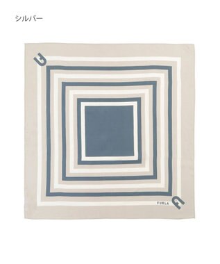MOONBAT 【美人百花4月号掲載/シルク100%】フルラ (FURLA) スクエア柄 シルクプリントスカーフ 65cm×65cm シルバー