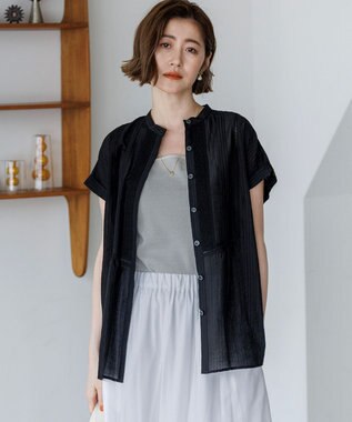 23区 【先行予約/WEB&一部店舗限定】レースピンタック フレンチスリーブ ブラウス ブラック系