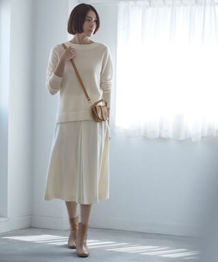 自由区 【洗える】ウォッシャブルハイカウントフラノ タックスカート アイボリー系