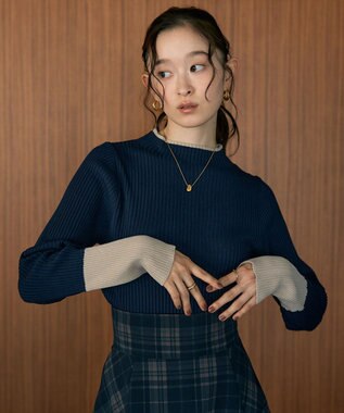 earth music&ecology ハイネックリブニットプルオーバー Navy