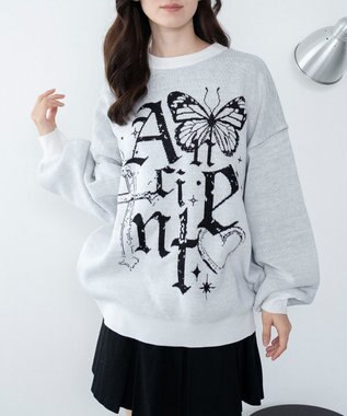 WEGO 【洗える】グラフィックニットBIGプルオーバー 柄6