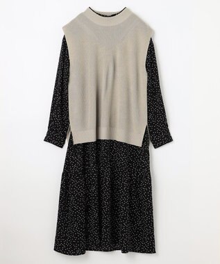 ANY 【セットアイテム】ニットベスト×ワンピース SET グレージュ×ブラックドット