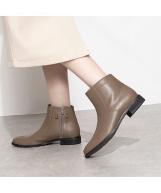 ing <ing>【撥水革】ベルトデザインフラットショートブーツ オーク