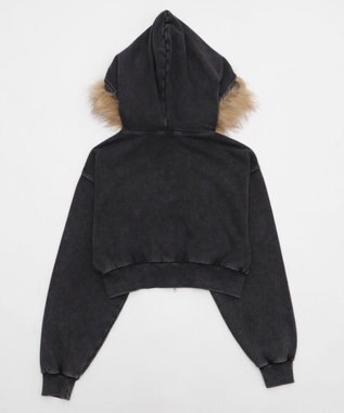 WEGO ファーフードショートZIPパーカー スミクロ