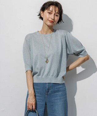 23区 【先行予約】オータムメタリック パフスリーブ ニット Tシャツ ライトグリーン系