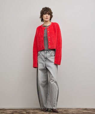GRACE CONTINENTAL フェザーショートニットカーディガン レッド
