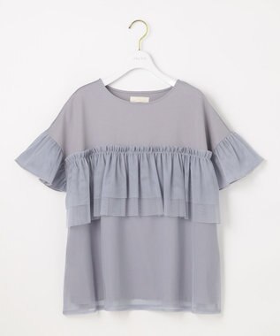 ANY SIS L 【洗える】チュール重ね プルオーバー ライトグレー