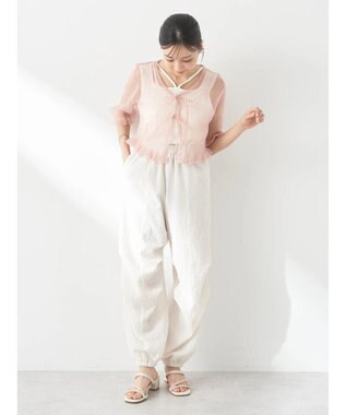 earth music&ecology シアーラメフリルカーディガン Pink