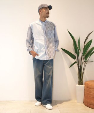 J.PRESS YORK STREET 【UNISEX】クレイジーパターン バンドカラーシャツ ブルー系8