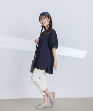 Tiaclasse 【UVケア・接触冷感】“あまラク” ボリュームパフスリーブカットソーチュニック ネイビー