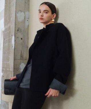 BEIGE， 【andGIRL 秋号掲載】LEMOORE / ウールリバースタンドカラーショートコート Black