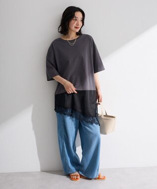 Green Parks レースドッキングＴシャツ Charcoal Gray