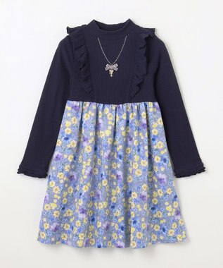 ANY KIDS 花柄ドッキングワンピース ネイビー