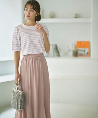 ANY SIS L 【UVカット・接触冷感・撥水・汗ジミ防止】プレーティングジャージー タックスリーブ カットソー ラベンダーボーダー