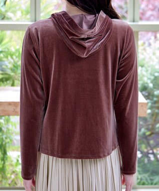 Tiaclasse L 【洗える】ベロアショートパーカー ピンク