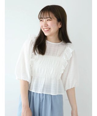 Green Parks ・ＥＬＥＮＣＡＲＥ　ＤＵＥ　シャドーチェックブラウス Off White