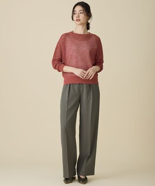 自由区 L リネンミドルゲージメッシュ ニット ピンク