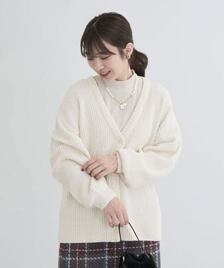 Green Parks ベロアモールＶネックカーディガン Ecru