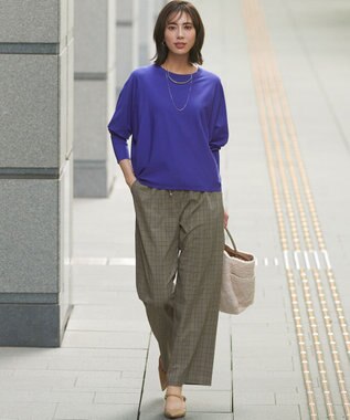 23区 L 【洗える】ドライ2WAYストレッチ チェック ワイド パンツ ブラウンチェック