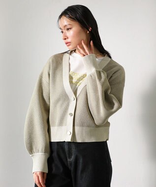Green Parks ・ＥＬＥＮＣＡＲＥ　ＤＵＥ　ラメＶネックカーディガン Gray Beige